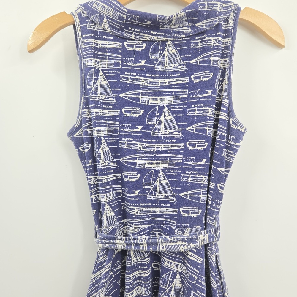 Effie's Heart Dress Woman's Medium Fit Flare Blue Sail Boat Belted Pockets - Picture 8 of 11